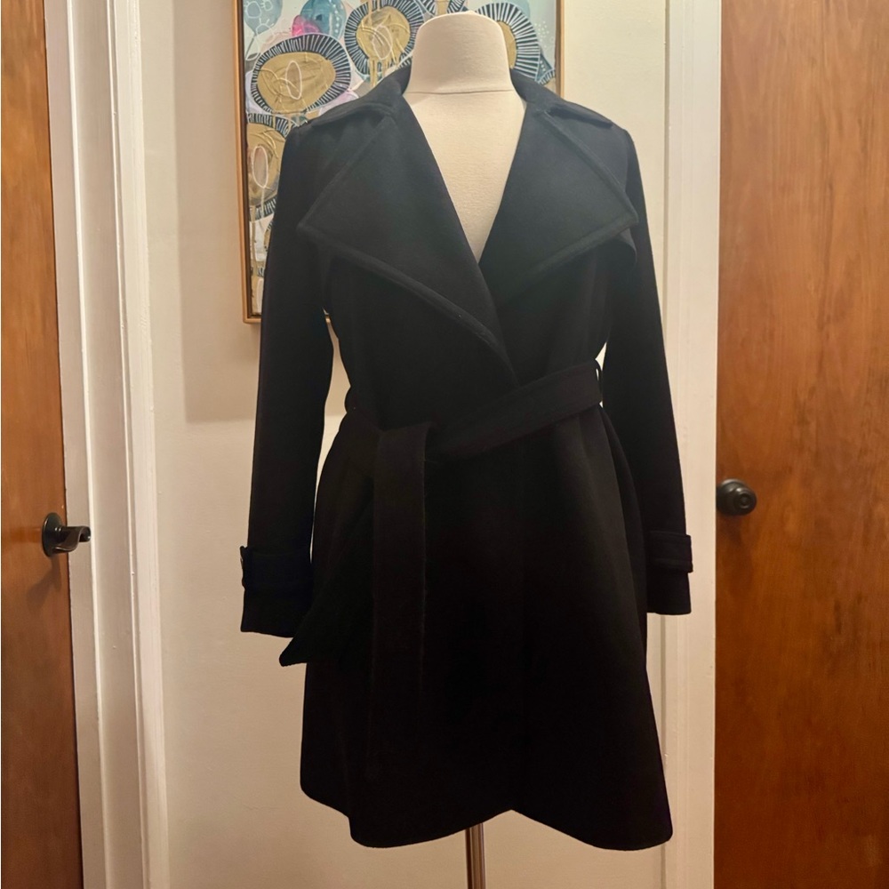Michael Kors Black Wool Coat with Silver Accent